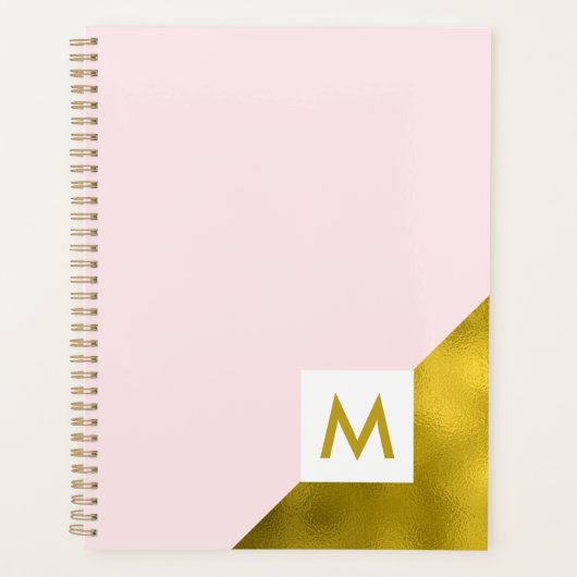 Hübsch-Rosa- und Goldmonogramm Planer (Vorderseite)