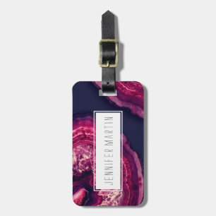 Hübsch rosa und Lila Agate Geode Stone auf blau Gepäckanhänger