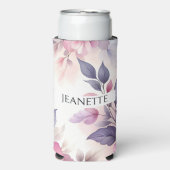 Hübsch-rosa und Lila-floral Personalisiert Selters Dosenkühler (Seltzer Vorderseite)