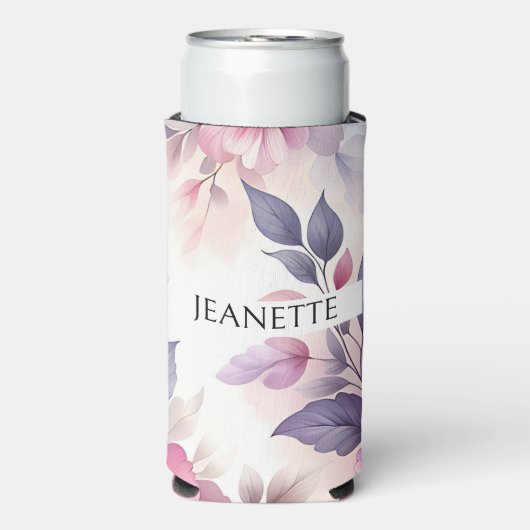 Hübsch-rosa und Lila-floral Personalisiert Selters Dosenkühler (Seltzer Vorderseite)