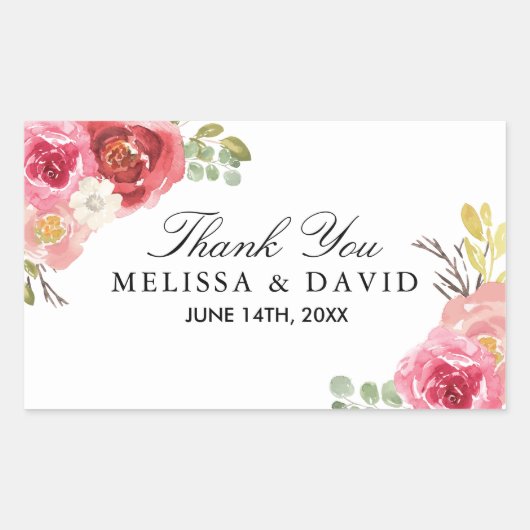 Hübsch Rosa und Rot Danke Stickers (Vorderseite)