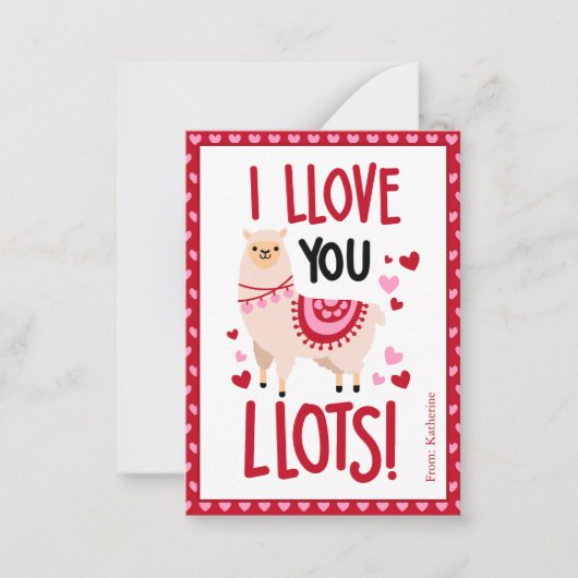 Hübsch-rosa-Valentinstag Lama-Klassenzimmer Mitteilungskarte (Vorderseite)