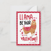 Hübsch-rosa-Valentinstag Lama-Klassenzimmer Mitteilungskarte (Vorderseite)