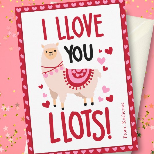 Hübsch-rosa-Valentinstag Lama-Klassenzimmer Mitteilungskarte