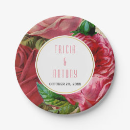 Hübsch rosa Vintage Rose Blumenhochzeit Pappteller