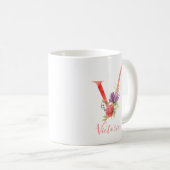 Hübsch rosa Wasserfarbbuchstabe "V" Kaffeetasse (VorderseiteRechts)