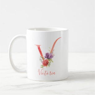 Hübsch rosa Wasserfarbbuchstabe "V" Kaffeetasse