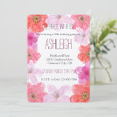 Hübsch rosa Wasserfarbe Blumengeburtstag Einladung (Stehend Vorderseite)