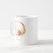 Hübsch rosa Wasserfarbenbuchstabe "D" Kaffeetasse (Vorderseite Links)