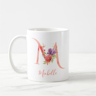 Hübsch rosa Wasserfarbenbuchstabe "M" Kaffeetasse