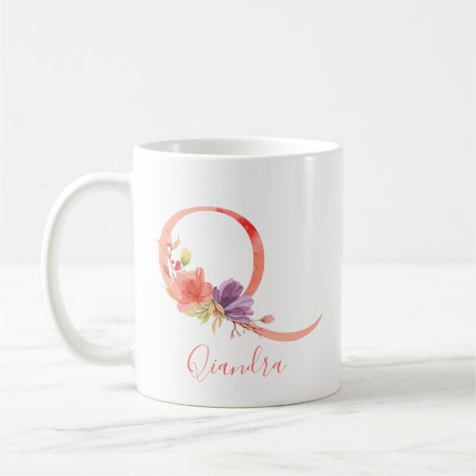 Hübsch rosa Wasserfarbenbuchstabe "Q" Kaffeetasse (Links)