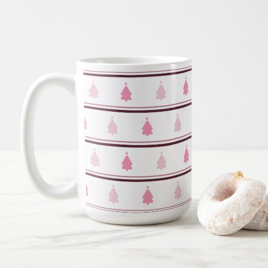 Hübsch rosa Weihnachtsbaum Nahtloses Muster Kaffeetasse (Mit Donut)