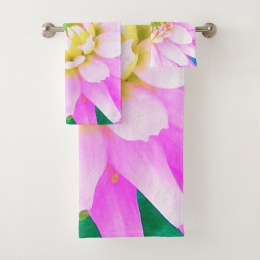 Hübsch rosa, weiß und gelb Kaktus Dahlia Macro Badhandtuch Set (Insitu)