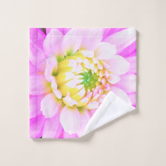 Hübsch rosa, weiß und gelb Kaktus Dahlia Macro Badhandtuch Set (Waschlappen)