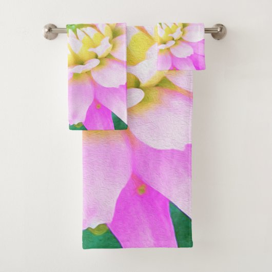 Hübsch rosa, weiß und gelb Kaktus Dahlia Macro Badhandtuch Set (Insitu)