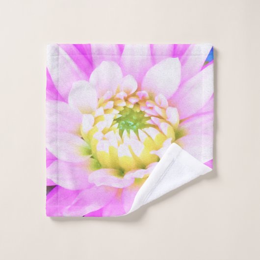 Hübsch rosa, weiß und gelb Kaktus Dahlia Macro Badhandtuch Set (Waschlappen)