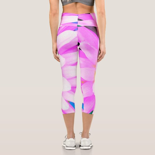 Hübsch rosa, weiß und gelb Kaktus Dahlia Macro Capri Leggings (Rückseite)
