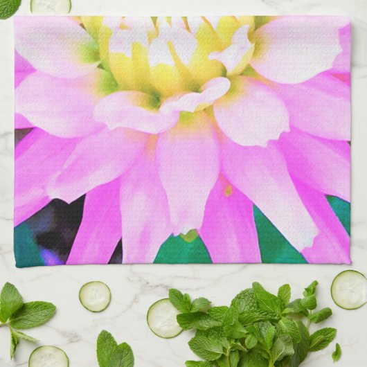 Hübsch rosa, weiß und gelb Kaktus Dahlia Macro Geschirrtuch (Gefaltet)