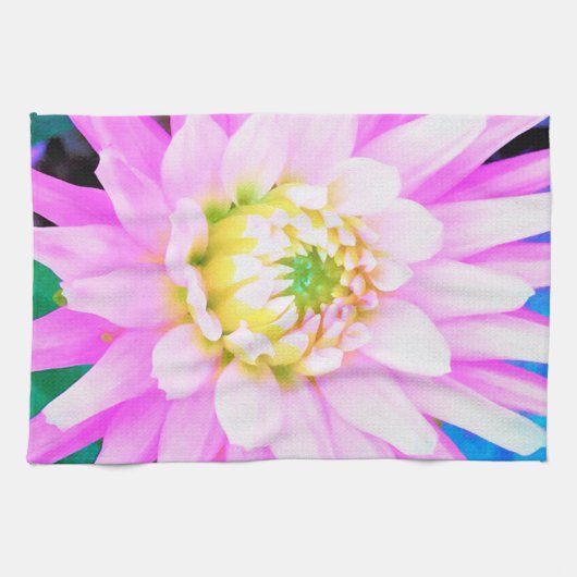 Hübsch rosa, weiß und gelb Kaktus Dahlia Macro Geschirrtuch (Horizontal)