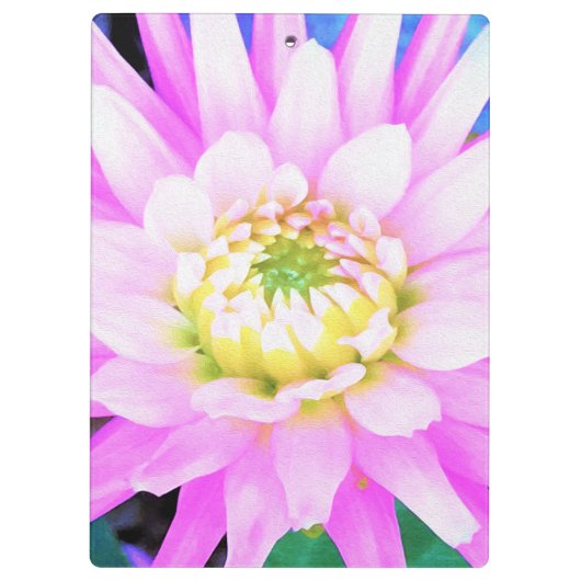 Hübsch rosa, weiß und gelb Kaktus Dahlia Macro Klemmbrett (Rückseite)