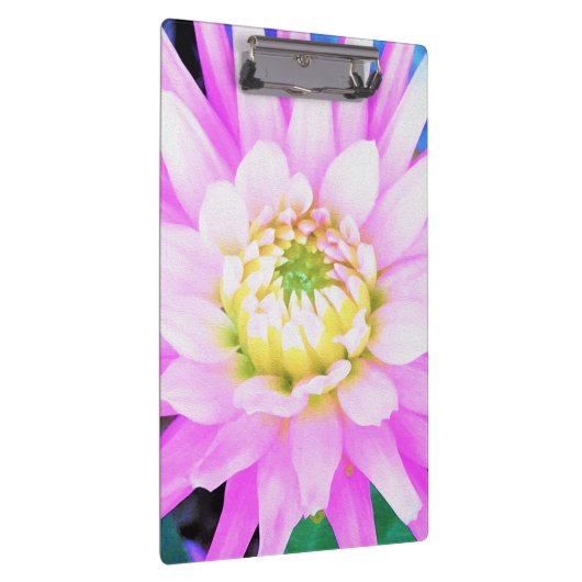 Hübsch rosa, weiß und gelb Kaktus Dahlia Macro Klemmbrett (Rechts)