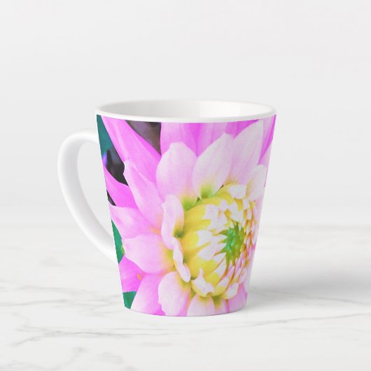 Hübsch rosa, weiß und gelb Kaktus Dahlia Macro Milchtasse (Linke Ecke)