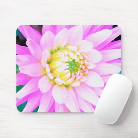 Hübsch rosa, weiß und gelb Kaktus Dahlia Macro Mousepad (Mit Mouse)