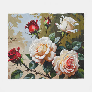 Hübsch rosa weiß und rote Rosen Ölmalerei Fleecedecke