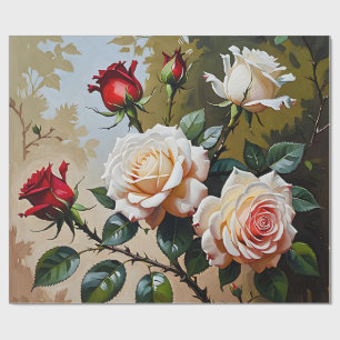 Hübsch rosa weiß und rote Rosen Ölmalerei Geschenkpapier