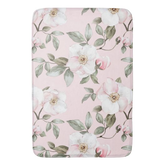 Hübsch rosa weiße Blume Badematte (Vorderseite Vertikal)