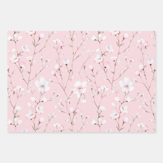 Hübsch rosa weiße Blume Geschenkpapier Set (Vorderseite)