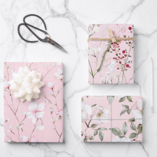 Hübsch rosa weiße Blume Geschenkpapier Set