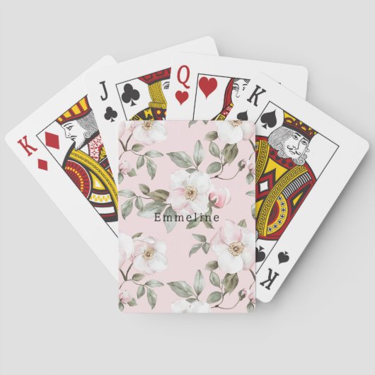 Hübsch rosa weiße Blume Spielkarten (Rückseite)