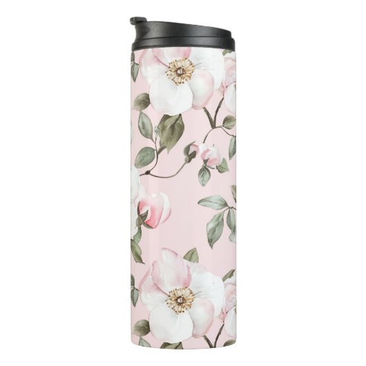 Hübsch rosa weiße Blume Thermosbecher (Nach rechts gedreht)