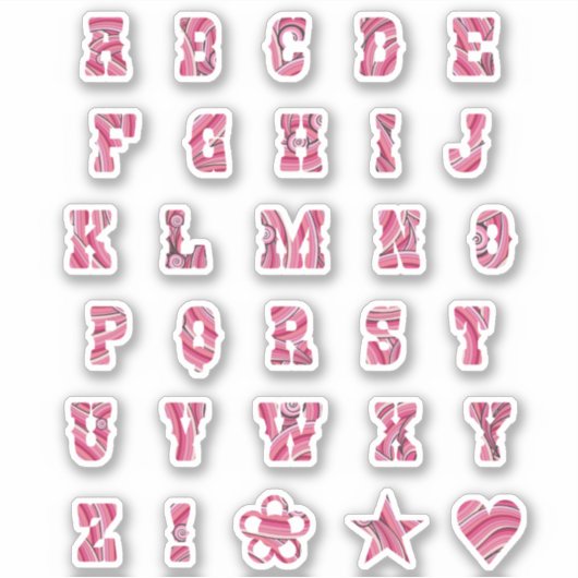Hübsch rosa Wirbel Trendy Initials Alphabet Letter Aufkleber (Vorderseite)