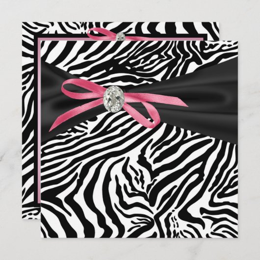 Hübsch-Rosa-Zebra-Party Einladung (Vorne/Hinten)