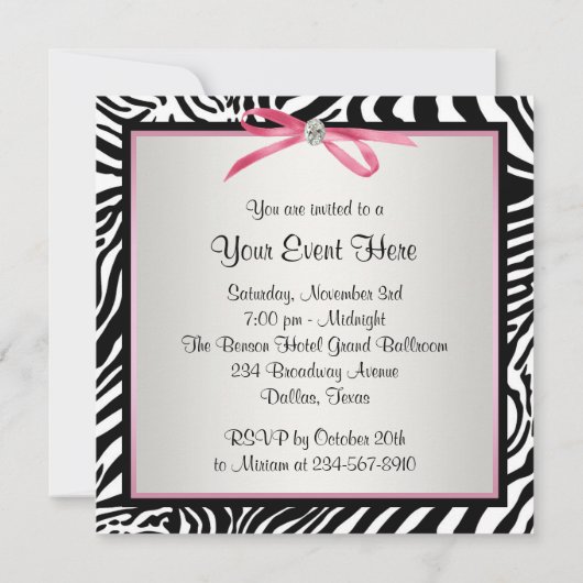 Hübsch-Rosa-Zebra-Party Einladung (Rückseite)