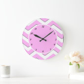 Hübsch rosa Zickzack Streifen Trendy Decorative Große Wanduhr (Zuhause)