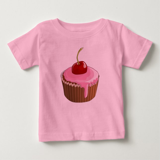 Hübsch rosa Zuckerguss Cupcake mit Kirsche Baby T-shirt (Vorderseite)
