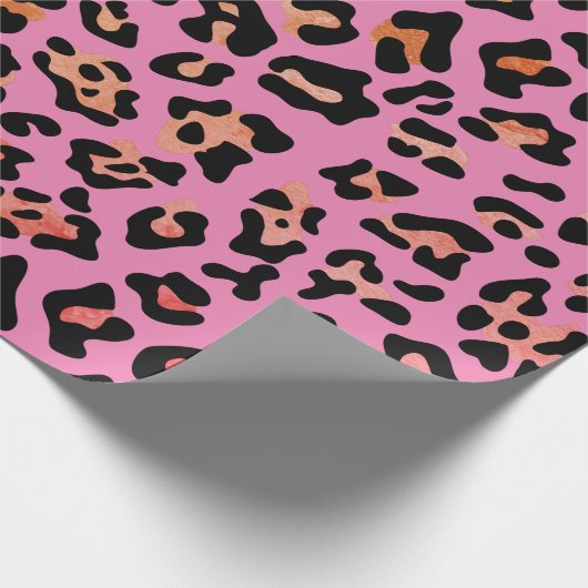 Hübsch rosafarbener Leopard Geschenkpapier (Ecke)