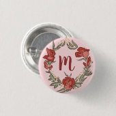 Hübsch Rosenknospe Blossom Wreath Modern Monogram Button (Vorne & Hinten)