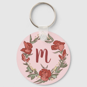 Hübsch Rosenknospe Blossom Wreath Modern Monogram Schlüsselanhänger