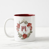 Hübsch Rosenknospe Blossom Wreath Modern Monogram Zweifarbige Tasse (Links)