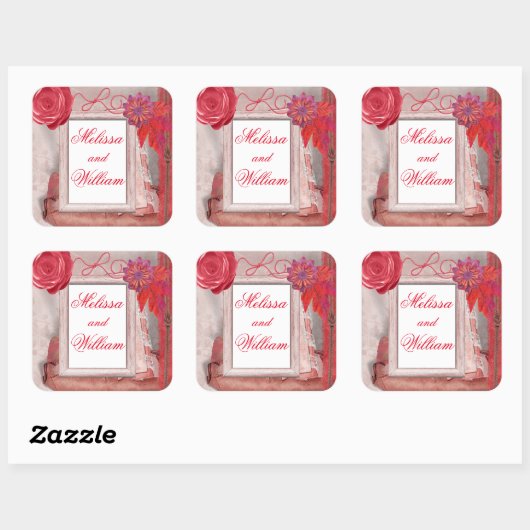 Hübsch Rot rustikal Quadratischer Aufkleber (Blatt)