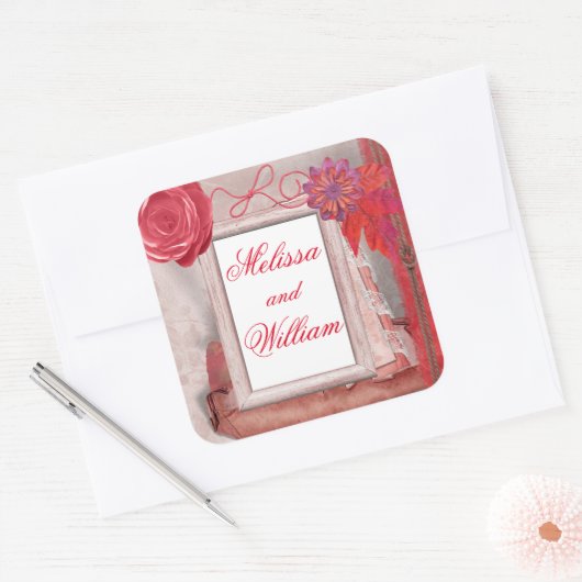 Hübsch Rot rustikal Quadratischer Aufkleber (Umschlag)