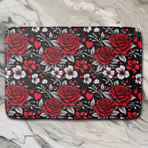 Hübsch, rot, schwarz und weiß Rosen, Herz Badematte