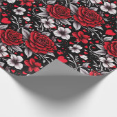 Hübsch, rot, schwarz und weiß Rosen, Herz Geschenkpapier (Ecke)