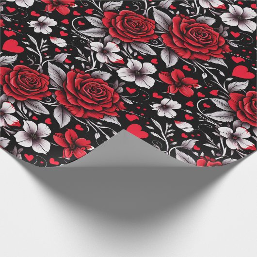 Hübsch, rot, schwarz und weiß Rosen, Herz Geschenkpapier (Ecke)
