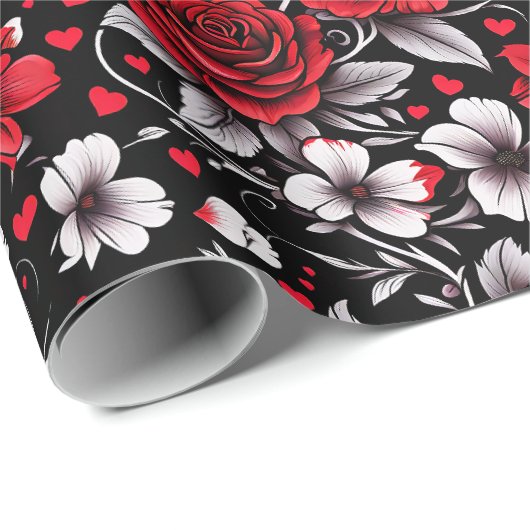 Hübsch, rot, schwarz und weiß Rosen, Herz Geschenkpapier (Rolleneckpunkt)