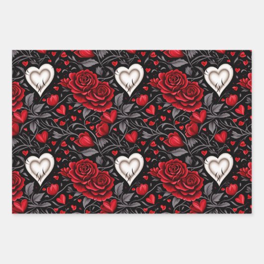Hübsch, rot, schwarz und weiß Rosen, Herz Geschenkpapier Set (Vorderseite 3)